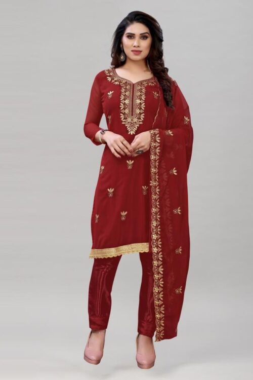 Enticing Maroon Georgette Embroidered Unstitched Salwar Suit