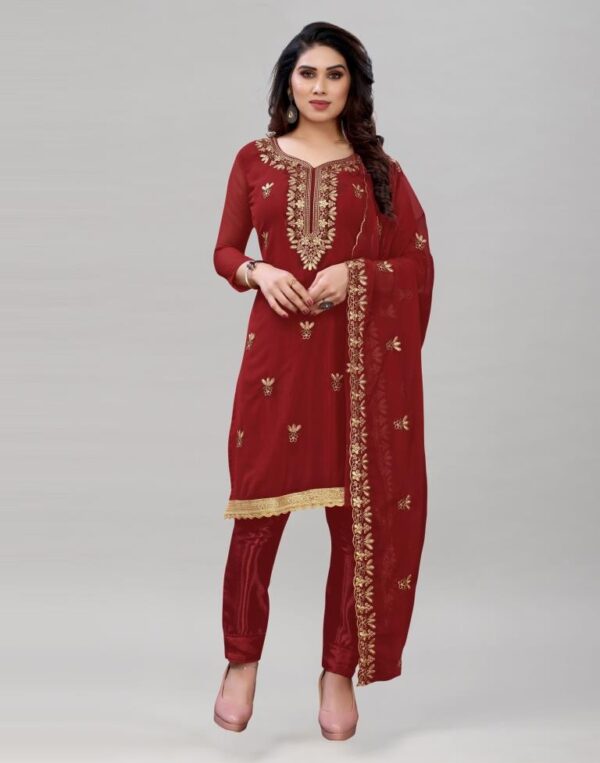 Enticing Maroon Georgette Embroidered Unstitched Salwar Suit
