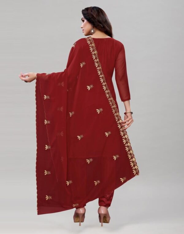 Enticing Maroon Georgette Embroidered Unstitched Salwar Suit - Image 3