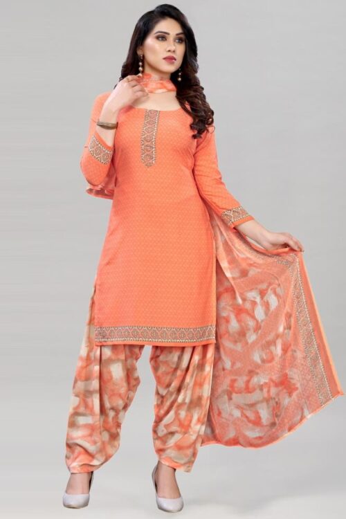 Divine Peach Printed Unstitched Salwar Suit
