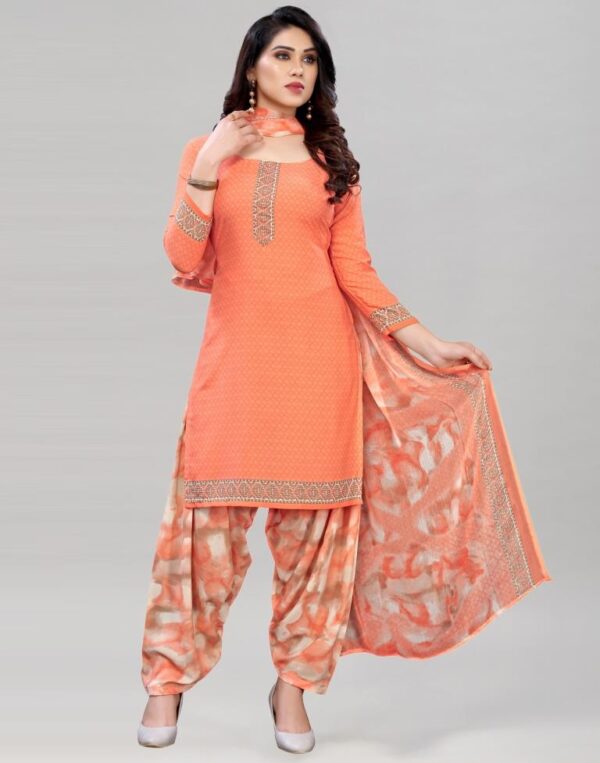 Divine Peach Printed Unstitched Salwar Suit
