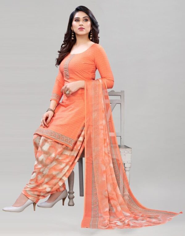 Divine Peach Printed Unstitched Salwar Suit - Image 4