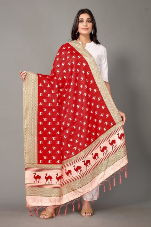 Red Animal Printed Dupatta