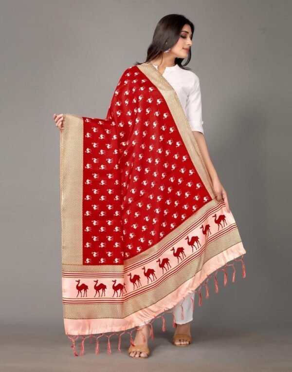 Red Animal Printed Dupatta - Image 3