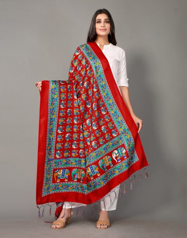 Red And Multicolor Khadi Silk Dupatta