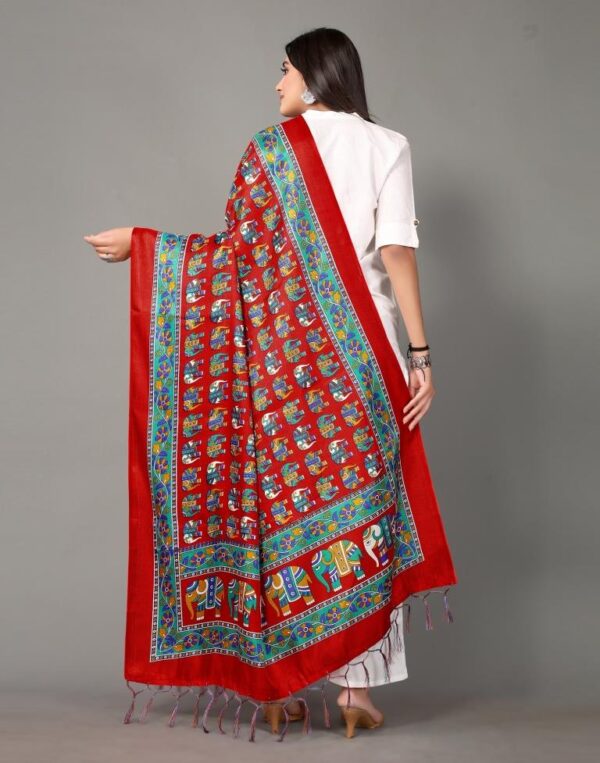 Red And Multicolor Khadi Silk Dupatta - Image 4