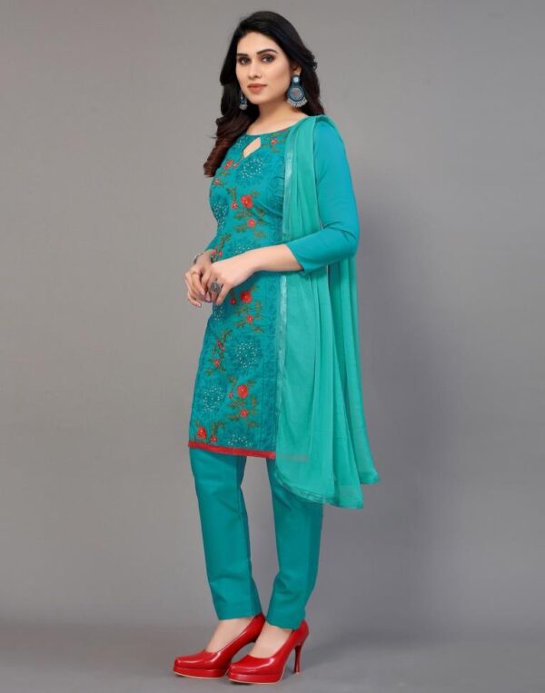 Embroidery Cotton Blend Unstitched Salwar Suit Material - Image 7
