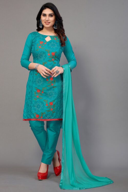 Embroidery Cotton Blend Unstitched Salwar Suit Material