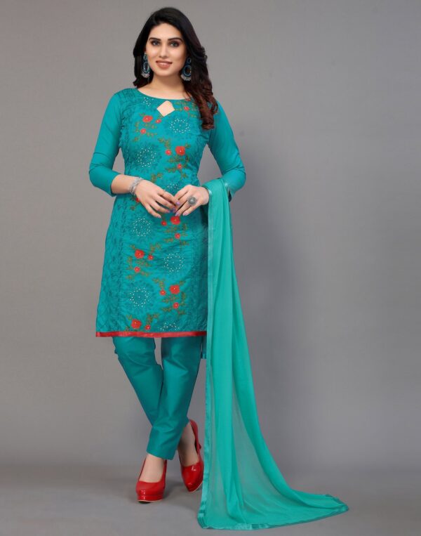 Embroidery Cotton Blend Unstitched Salwar Suit Material