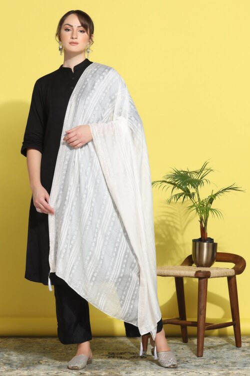 White Cotton Plain Dupatta
