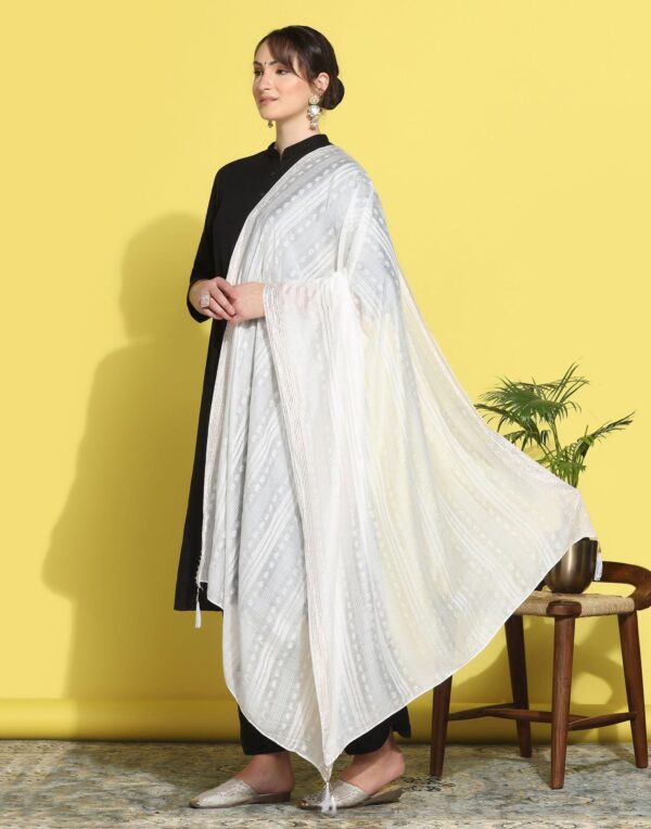 White Cotton Plain Dupatta - Image 2