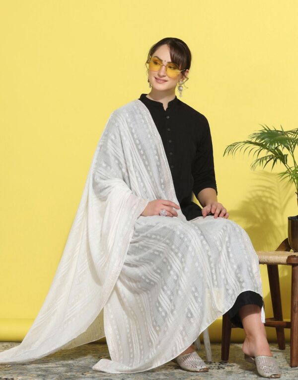 White Cotton Plain Dupatta - Image 5
