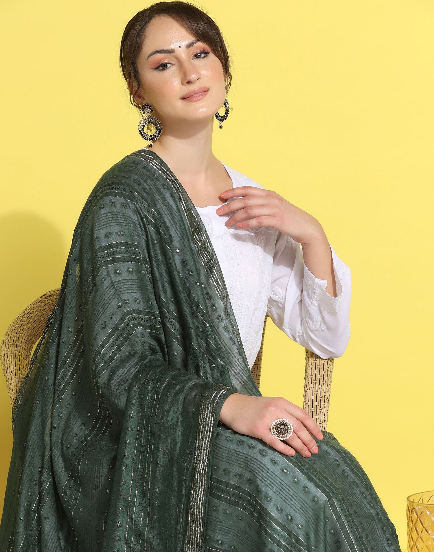 Green Cotton Plain Dupatta - Image 3