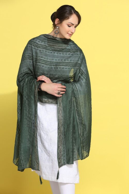 Green Cotton Plain Dupatta