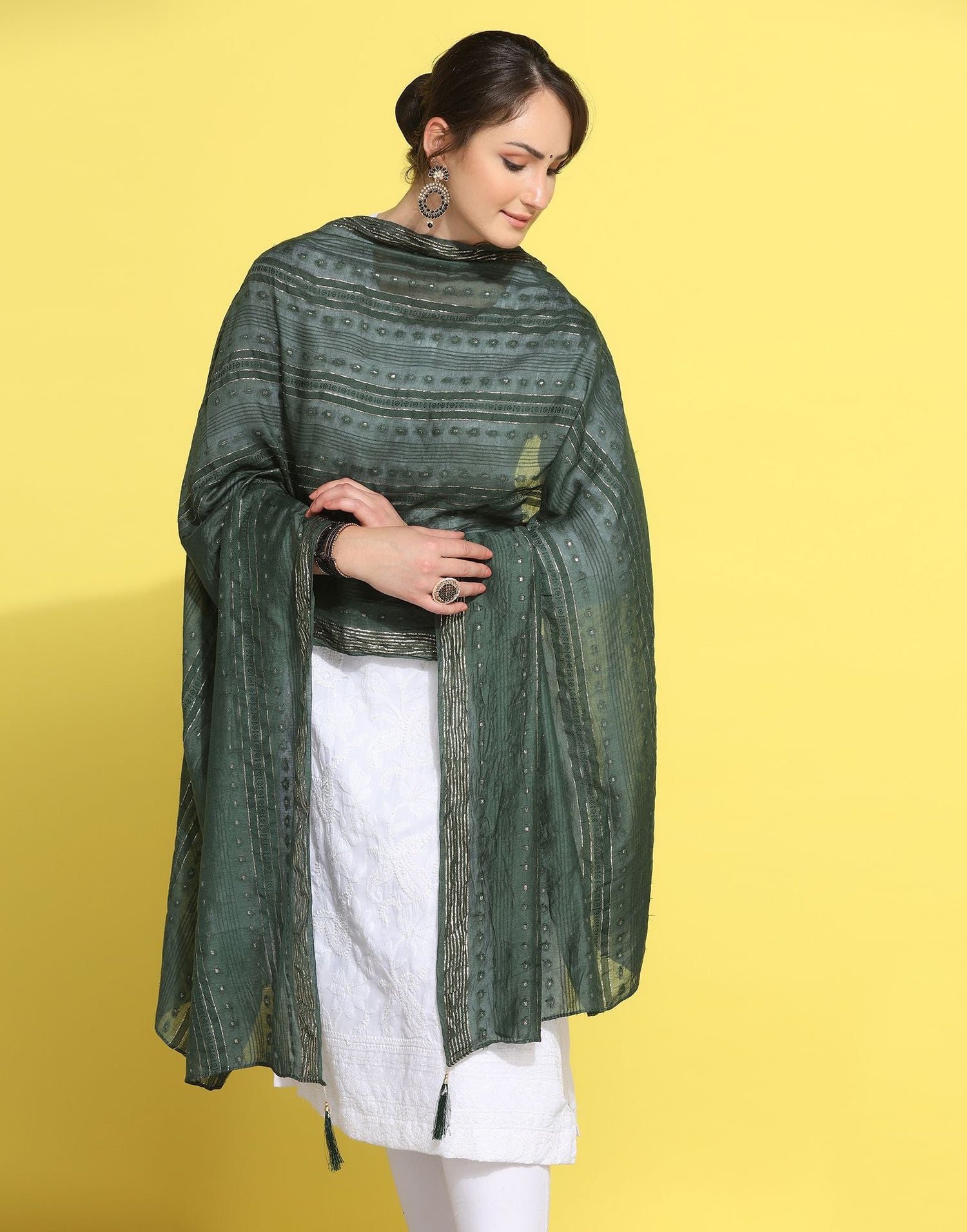 Green Cotton Plain Dupatta