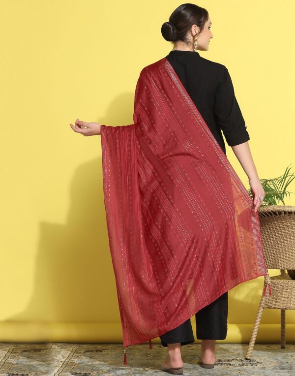 Maroon Cotton Plain Dupatta - Image 7
