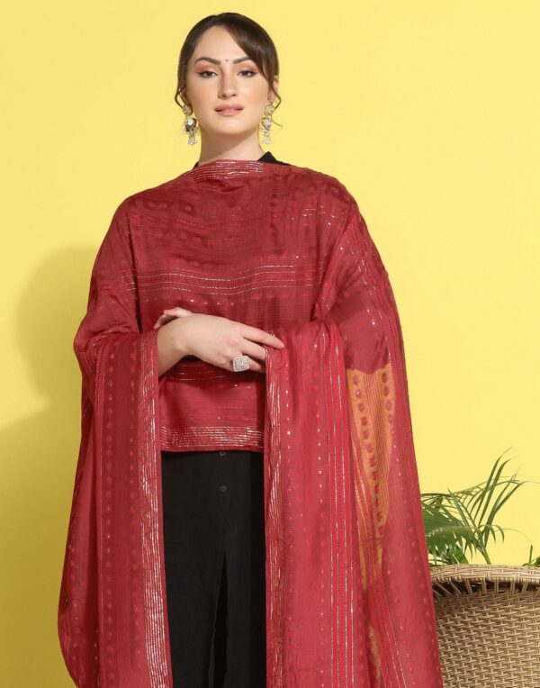 Maroon Cotton Plain Dupatta - Image 6