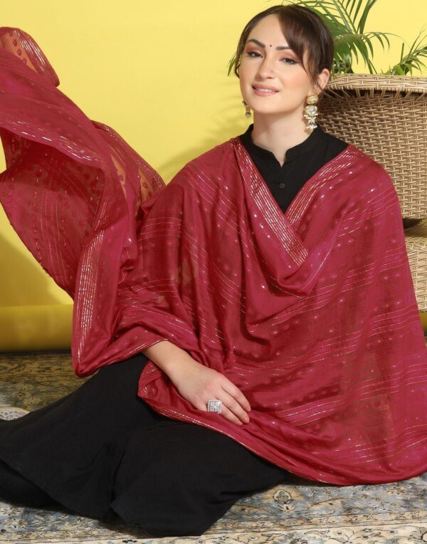 Maroon Cotton Plain Dupatta - Image 5