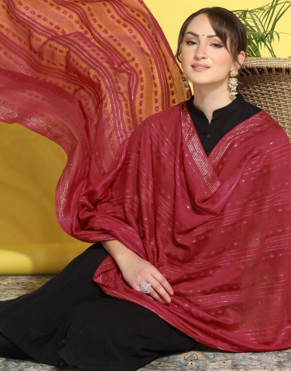 Maroon Cotton Plain Dupatta - Image 4
