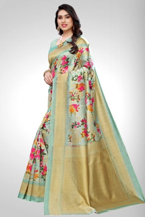 Light Green Coloured Poly Silk Digital Printed Casual saree