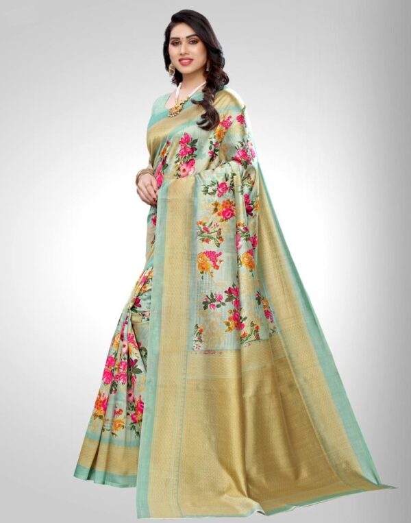 Light Green Coloured Poly Silk Digital Printed Casual saree