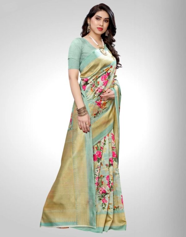 Light Green Coloured Poly Silk Digital Printed Casual saree - Image 2