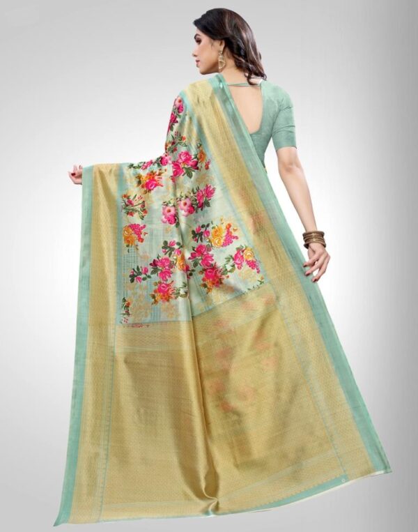 Light Green Coloured Poly Silk Digital Printed Casual saree - Image 4