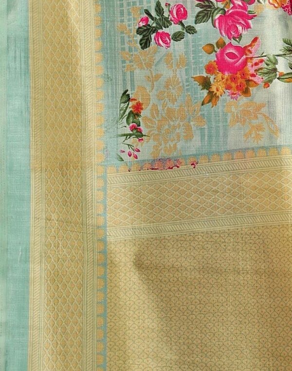 Light Green Coloured Poly Silk Digital Printed Casual saree - Image 3