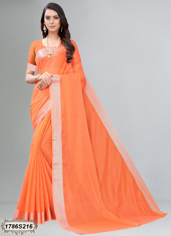 Orange Coloured Cotton Blend Plain Casual saree