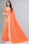 Orange Coloured Cotton Blend Plain Casual saree