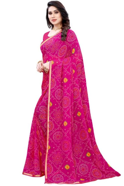 Pink Coloured Chiffon Bandhani Printed Casual saree