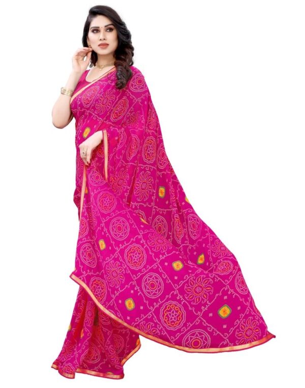 Pink Coloured Chiffon Bandhani Printed Casual saree - Image 4