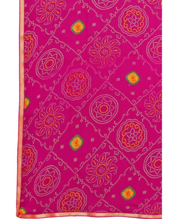Pink Coloured Chiffon Bandhani Printed Casual saree - Image 3