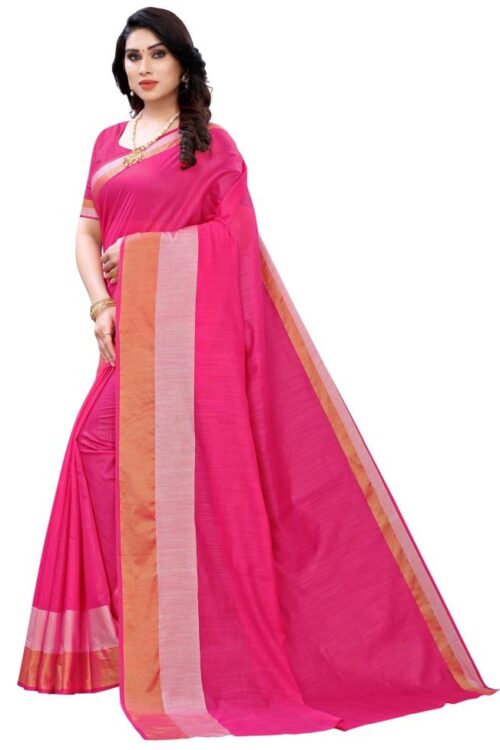 Pink Coloured Poly Cotton Self Woven Casual saree