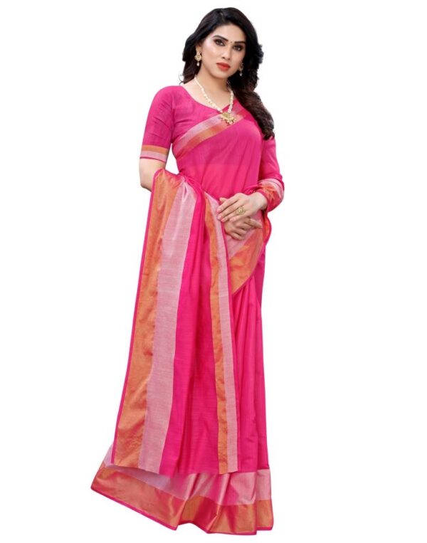 Pink Coloured Poly Cotton Self Woven Casual saree - Image 4