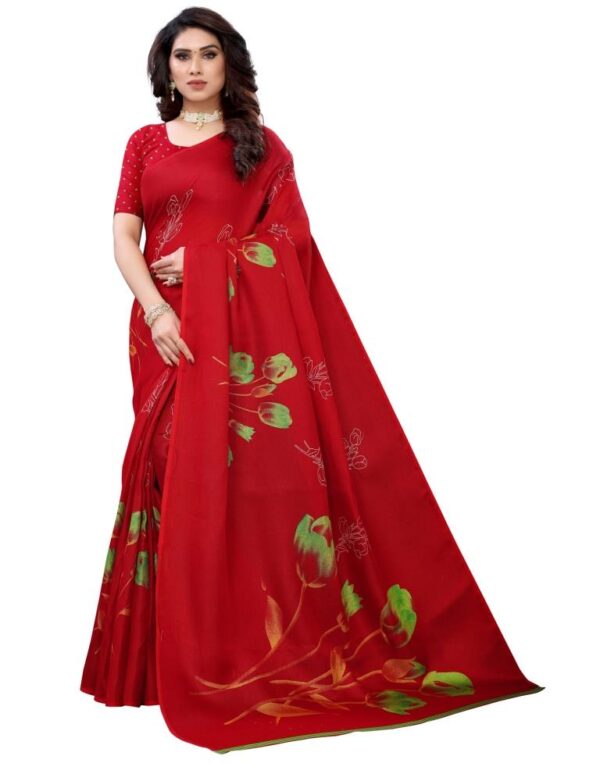 Red Coloured Poly Jute Floral Printed Casual saree