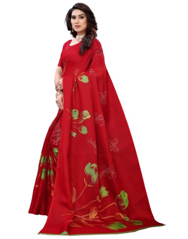 Red Coloured Poly Jute Floral Printed Casual saree - Image 2