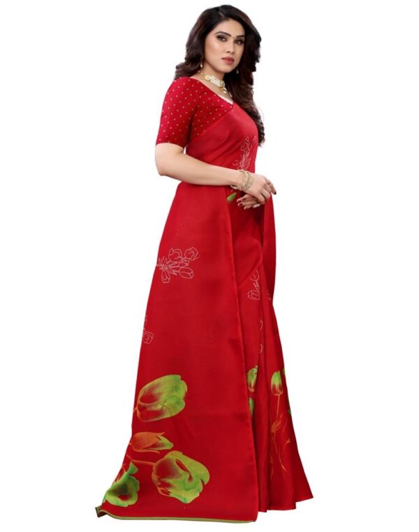 Red Coloured Poly Jute Floral Printed Casual saree - Image 5