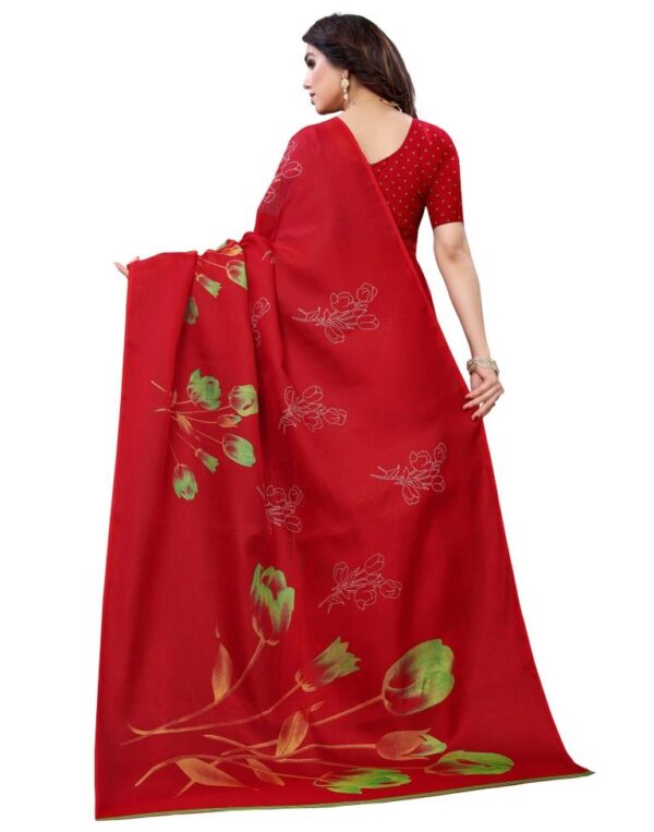 Red Coloured Poly Jute Floral Printed Casual saree - Image 4