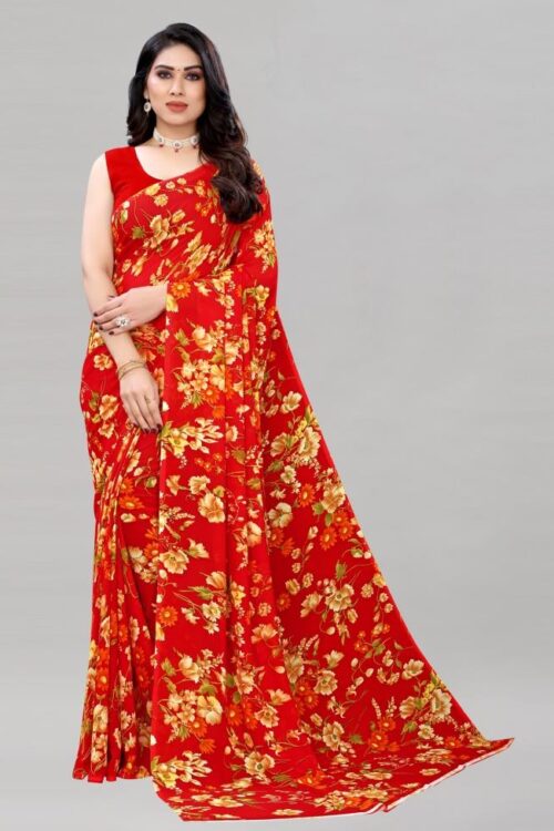 Red Printed Saree