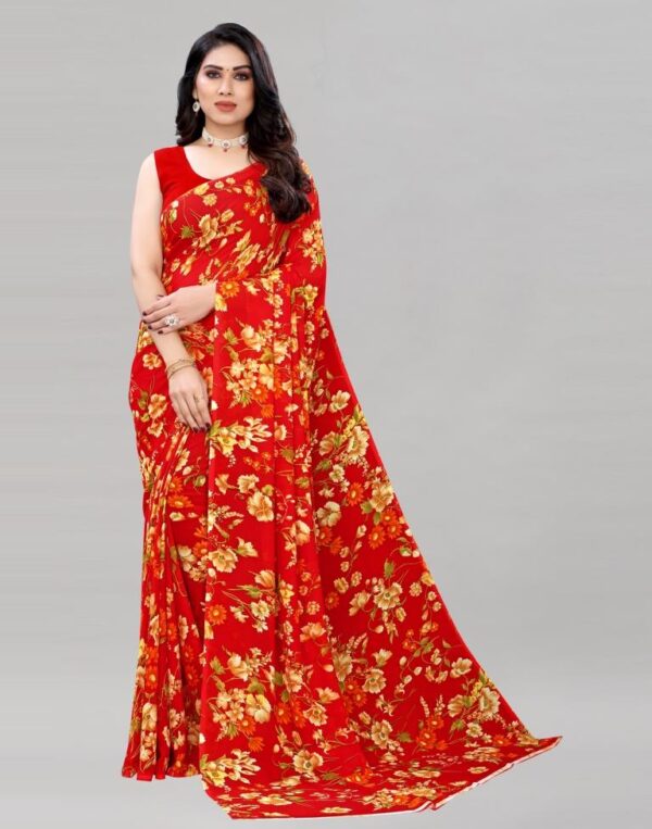 Red Printed Saree