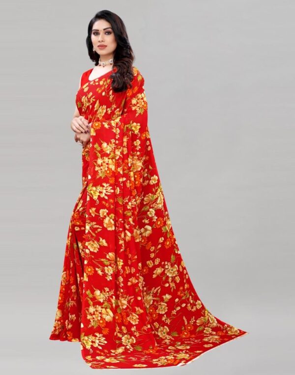 Red Printed Saree - Image 2