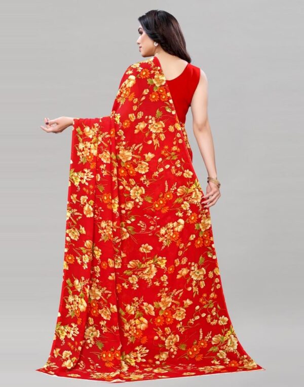 Red Printed Saree - Image 5