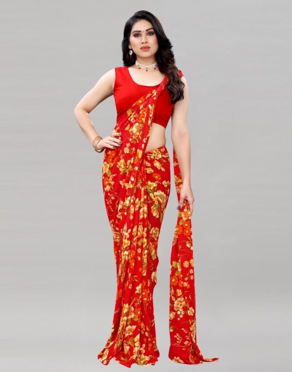 Red Printed Saree - Image 4