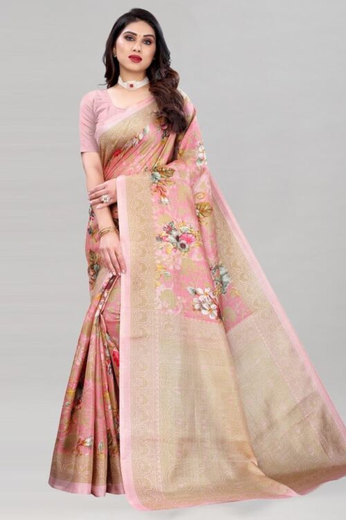 Rose Pink Khadi Silk Saree