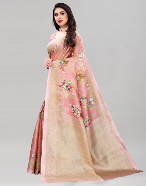Rose Pink Khadi Silk Saree - Image 2