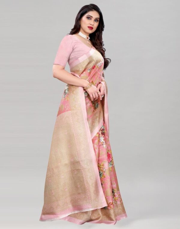 Rose Pink Khadi Silk Saree - Image 5