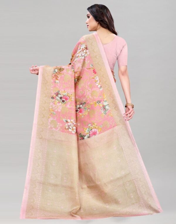 Rose Pink Khadi Silk Saree - Image 4