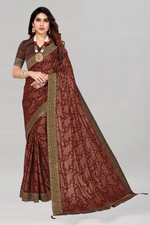 Brown Coloured Lycra Foil Printed Saree