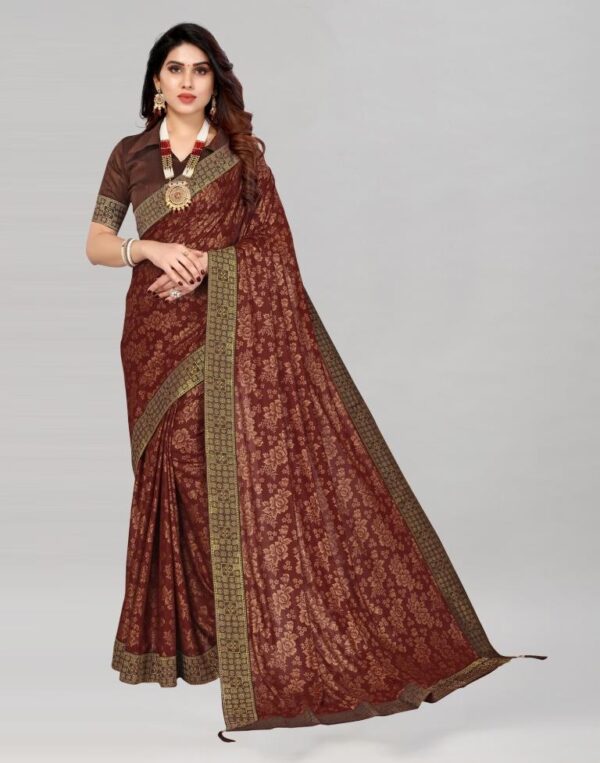 Brown Coloured Lycra Foil Printed Saree